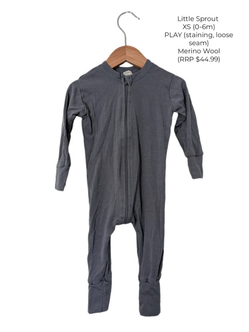 Little Sprout Merino Wool Grey Romper XS (0-6m) Baby Clothing